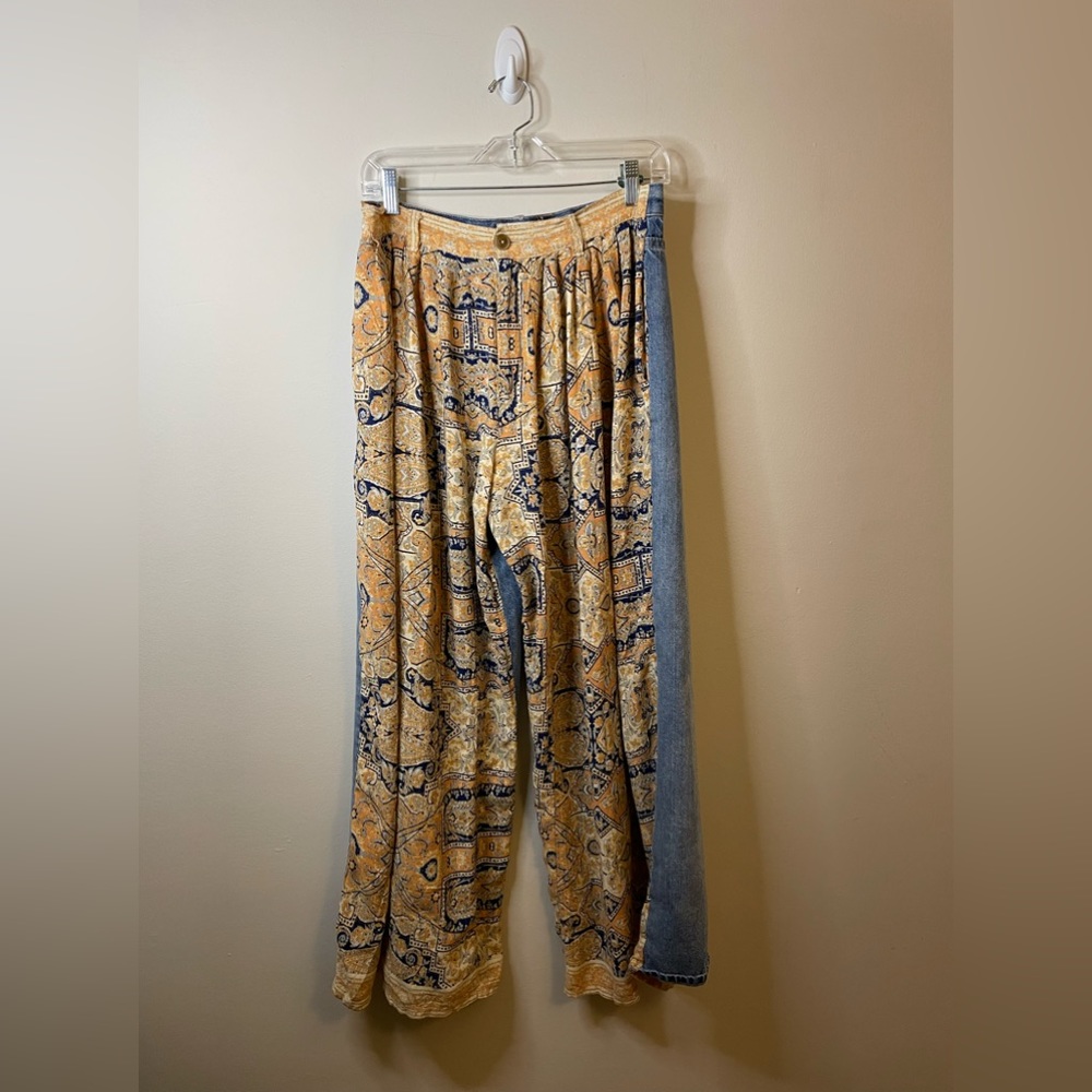 Free People x We The Free Coming and Going Wide Leg Paisley Mixed Media Jeans - Picture 1 of 8